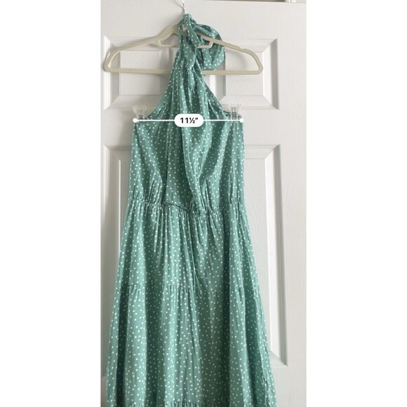 Teal Green/Blue Polkadot Halter Dress Maxi Sundress Secret Garden Womens Large - Picture 5 of 5